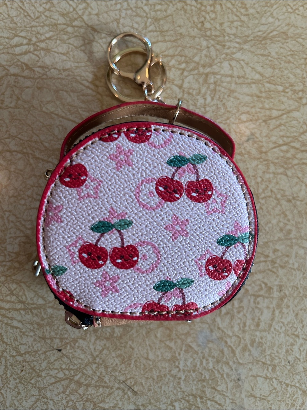 Cherry Print Round Coin Purse Keychain/Bag Charm